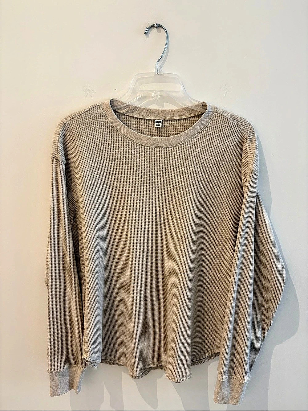 Uniqlo Waffle Knit Thermal Long-Sleeve T-Shirt - Oatmeal Tan Brown